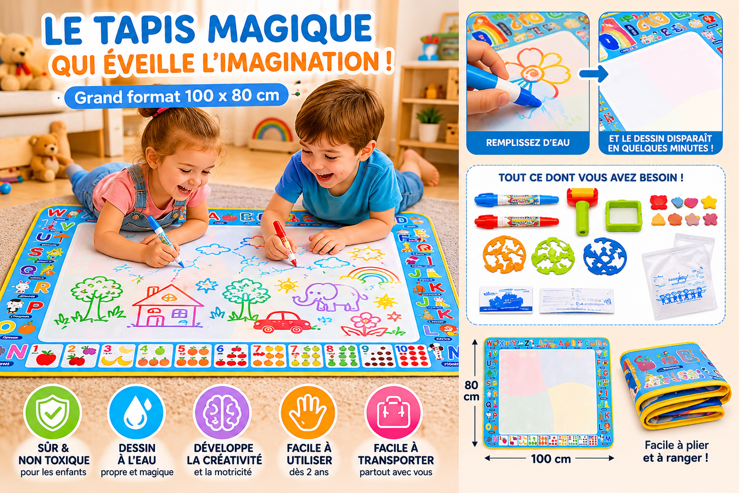 Tapis Magique a l'eau Montessori 100x80cm